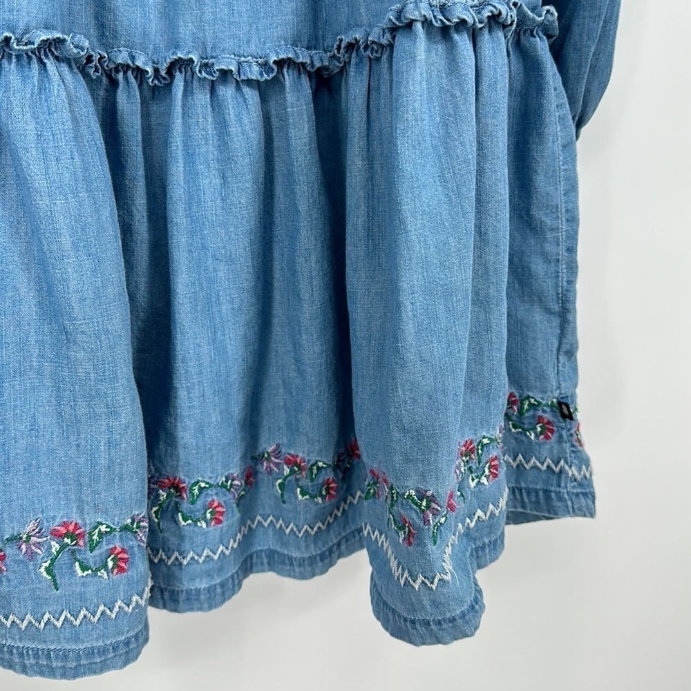 Size XL Lucky Brand Girls Embroidered Cotton Dress Blue Long Sleeve L14 - Picture 2 of 7